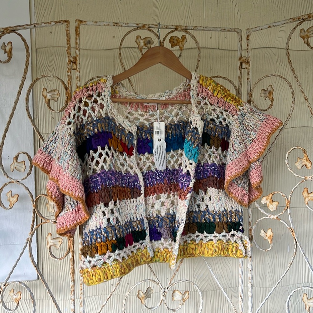 Anthropologie Recycled-Silk Crocheted Mini-Cardigan